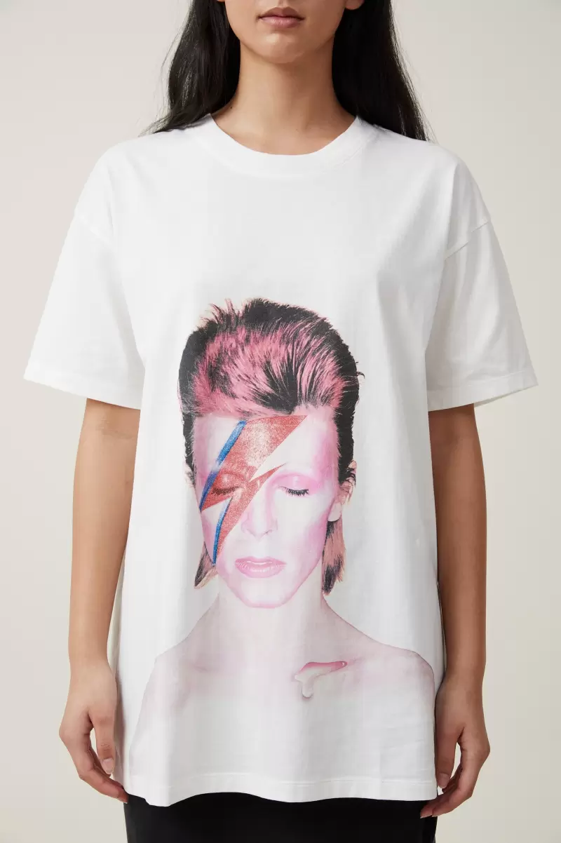 Tough Tops Lcn Per David Bowie Photograph/Vintage White Cotton On Women Dual Sized License Tee - 2