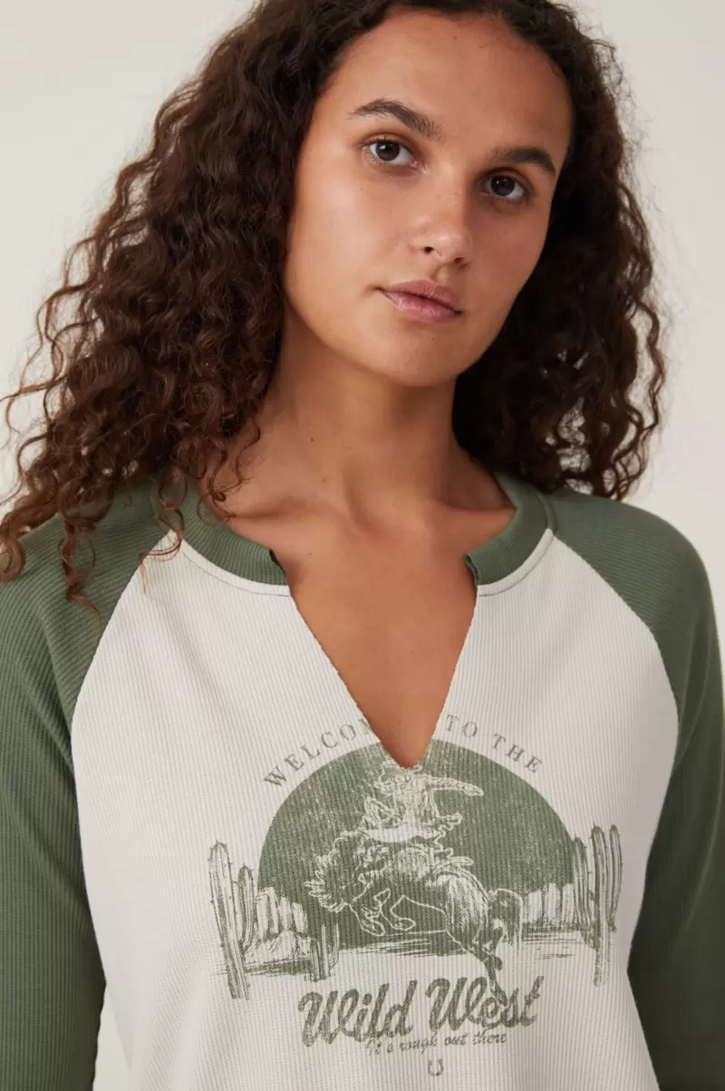 Tops Welcome To The Wild West/Washed Apline/ Stone Waffle Raglan Graphic Longsleeve Women Quick Cotton On - 2
