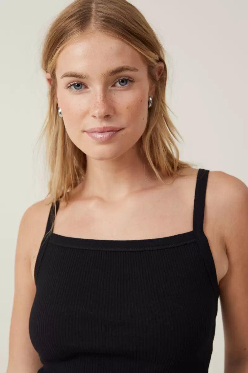 Women Tops Must-Go Prices Rory Straight Neck Cami Cotton On Black - 2