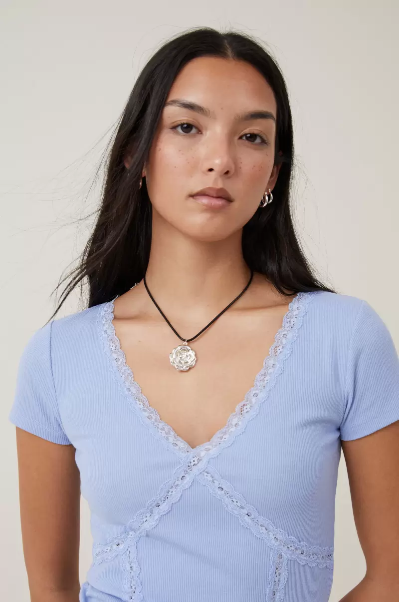 Tops Cotton On Exceptional Daisy Lace Trim Tee Frosted Blue Women - 2