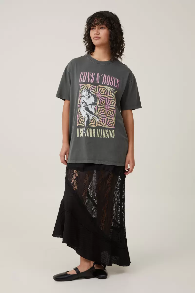 Reliable The Oversized Guns N Roses Tee Lcn Br Guns N Roses Illusion/ Graphite Tops Cotton On Women