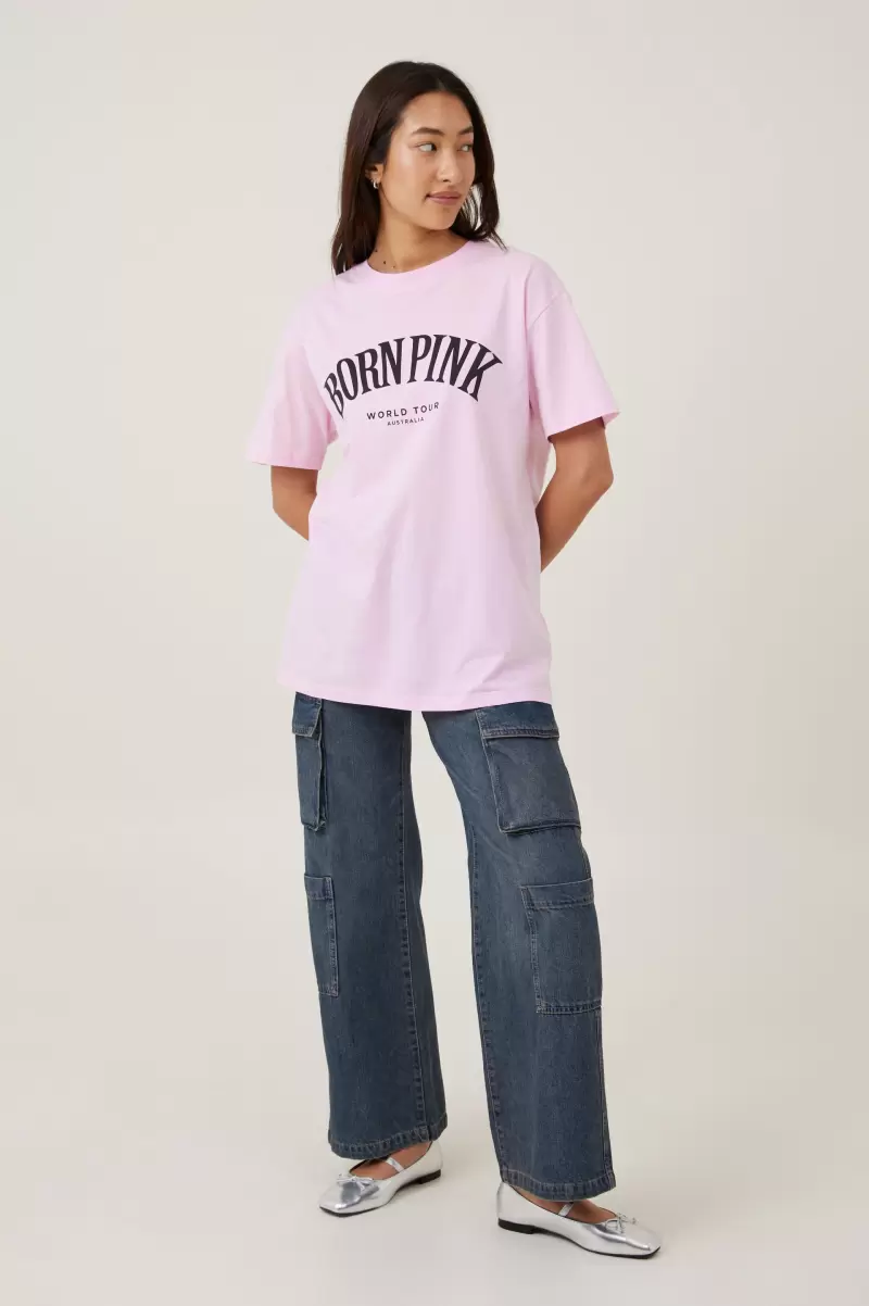Organic Cotton On Lcn Br Black Pink Born Pink/Pink Mist Women The Oversized Graphic License Tee Tops