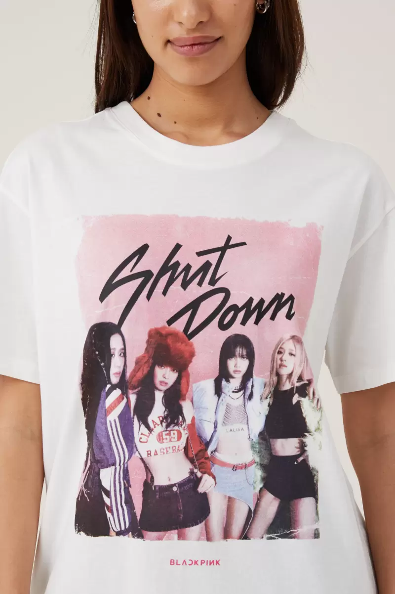 Women Exclusive Lcn Br Black Pink Shut Down/Vintage White The Oversized Graphic License Tee Tops Cotton On - 2