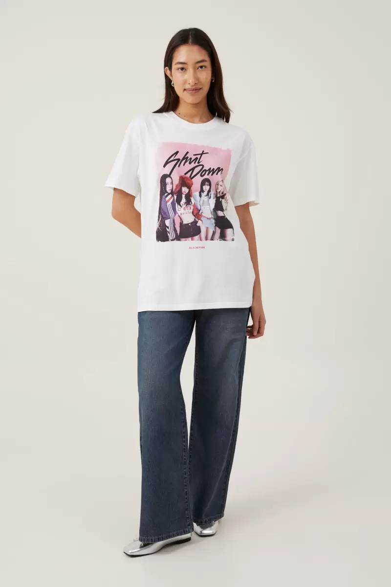 Women Exclusive Lcn Br Black Pink Shut Down/Vintage White The Oversized Graphic License Tee Tops Cotton On