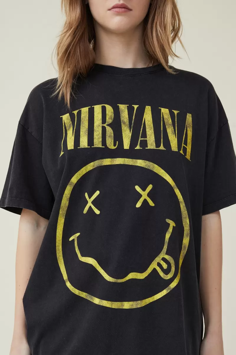 The Oversized Nirvana Tee Cotton On Lcn Mt Nirvana Face Logo/ Washed Black Women Latest Tops - 2