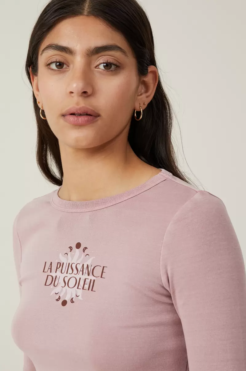 Women Longlseeve Lettuce Graphic Tee La Puissance Du Soleil/Dusty Rose Easy-To-Use Cotton On Tops - 2