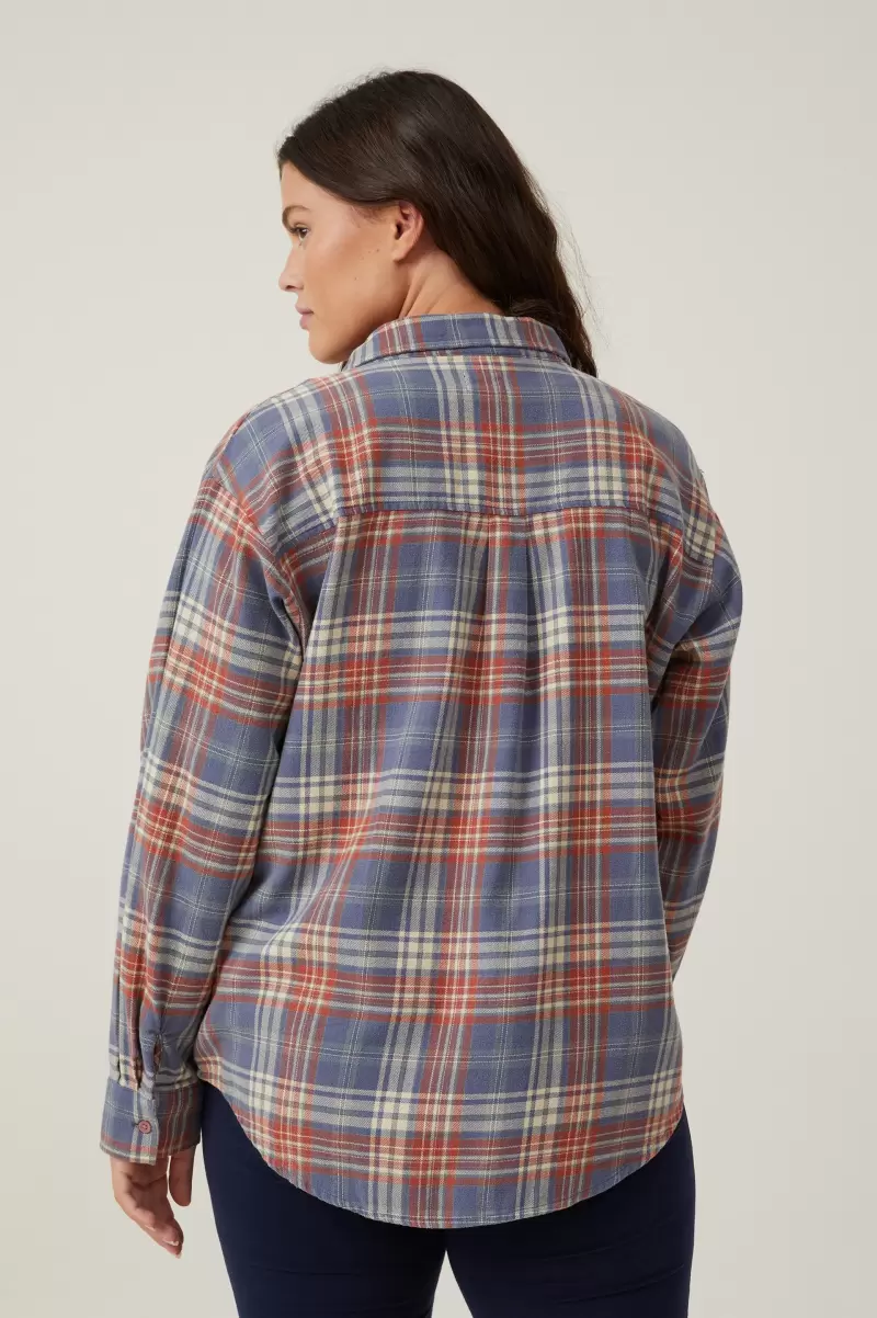 Tops Boyfriend Flannel Shirt Tia Mist Blue Check Cotton On Women Practical - 1