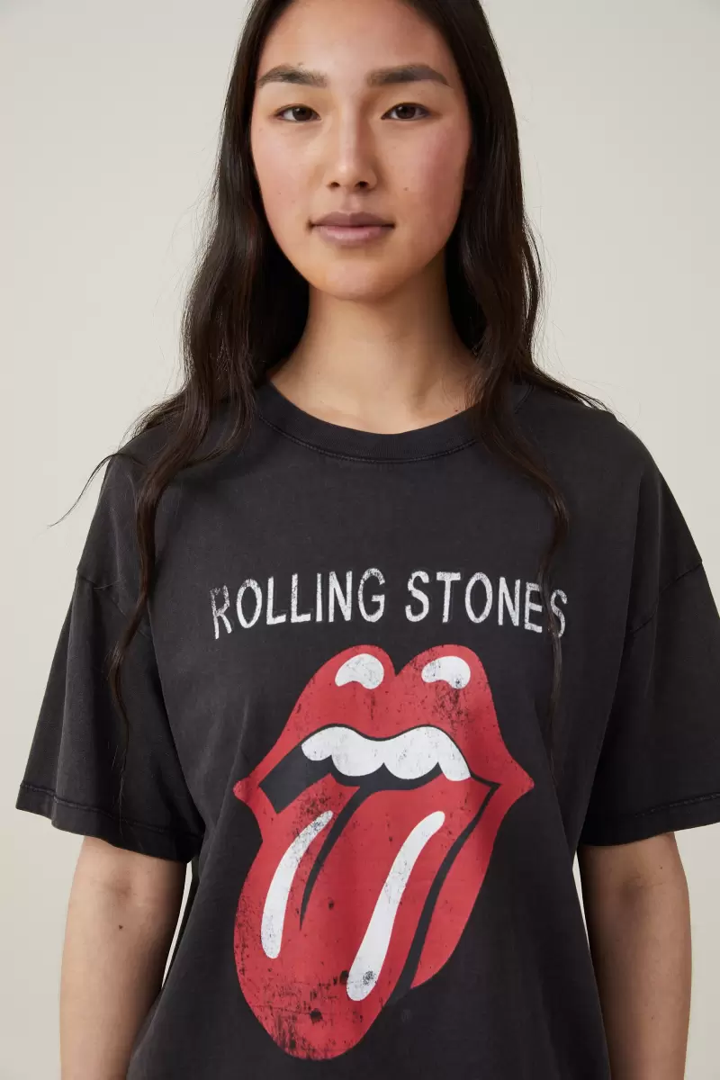 Tops Genuine Women Lcn Br The Rolling Stones Tongue/Black Oversized Rolling Stones Music Tee Cotton On - 2