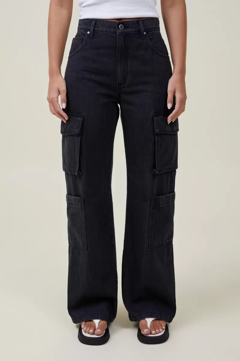 Graphite Black Women Jeans Value Cargo Wide Leg Jean Cotton On - 3