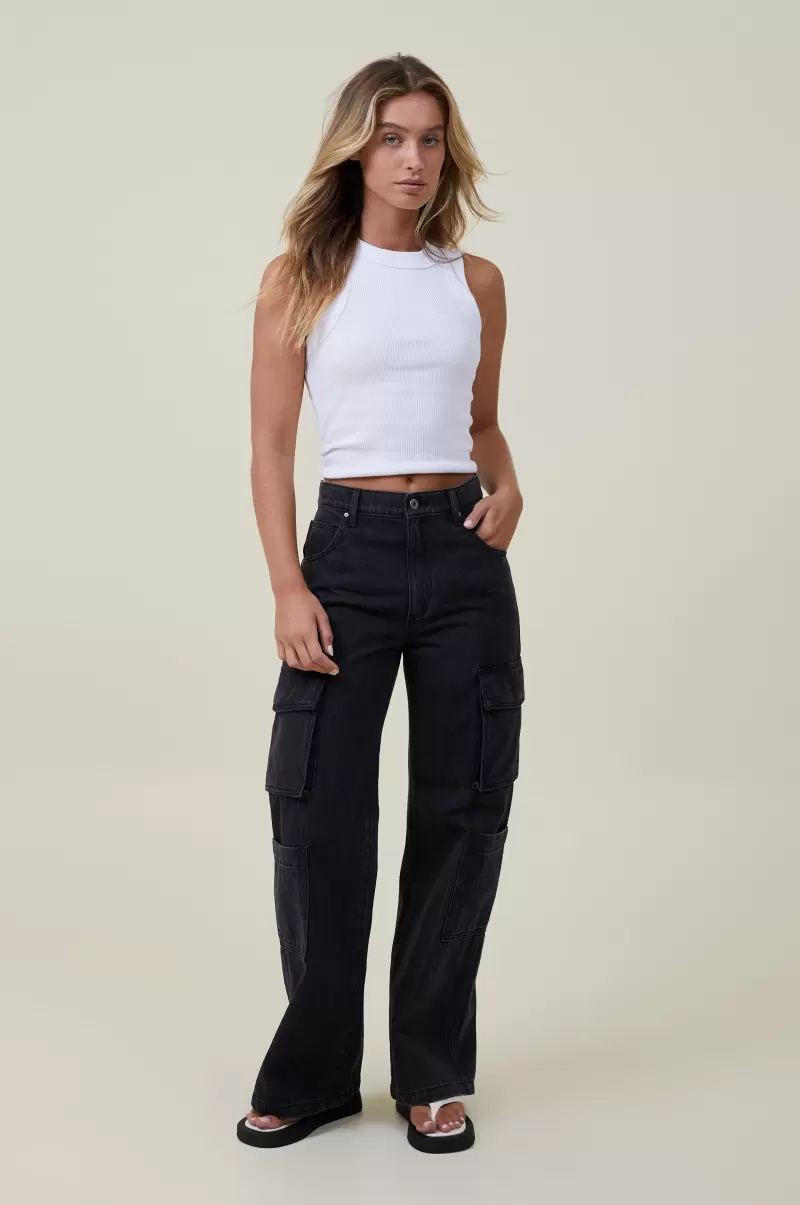 Graphite Black Women Jeans Value Cargo Wide Leg Jean Cotton On