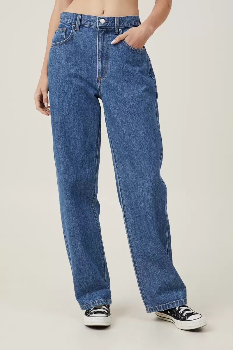 New Sea Blue Cotton On Loose Straight Jean Women Jeans - 1