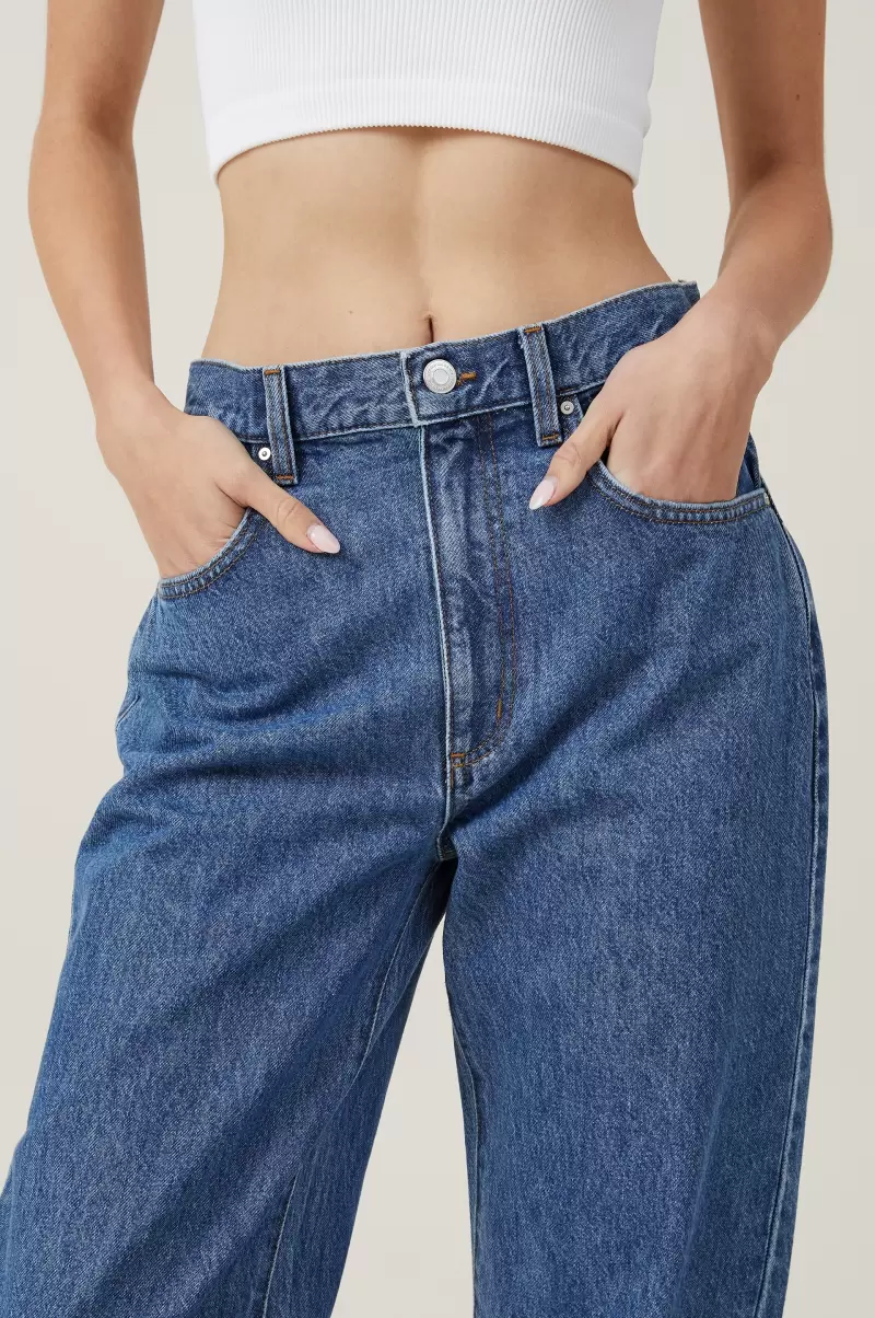 New Sea Blue Cotton On Loose Straight Jean Women Jeans - 3