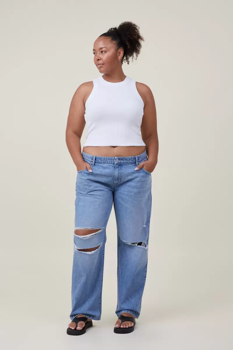 Low Rise Straight Jean Cotton On Bells Blue Rip Exclusive Jeans Women