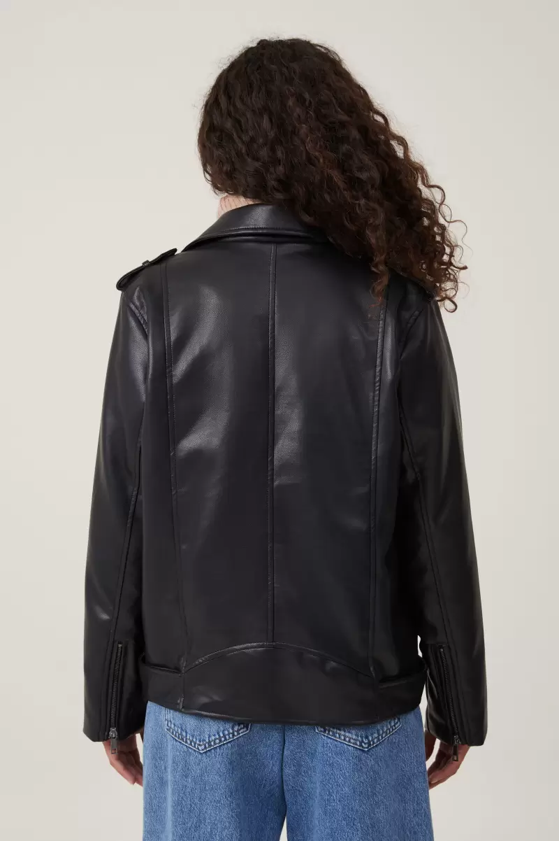 Faux Leather Biker Jacket Cotton On Jackets Trending Black Women - 1