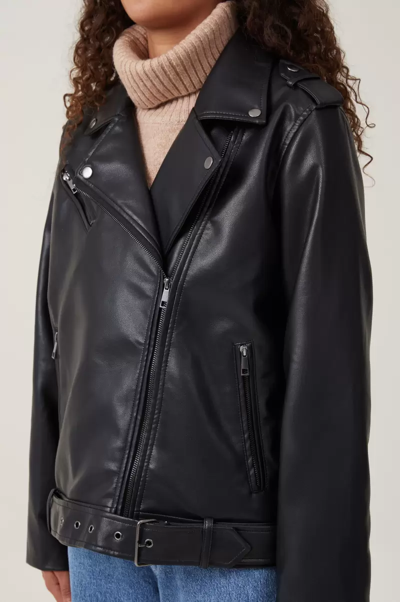 Faux Leather Biker Jacket Cotton On Jackets Trending Black Women - 2