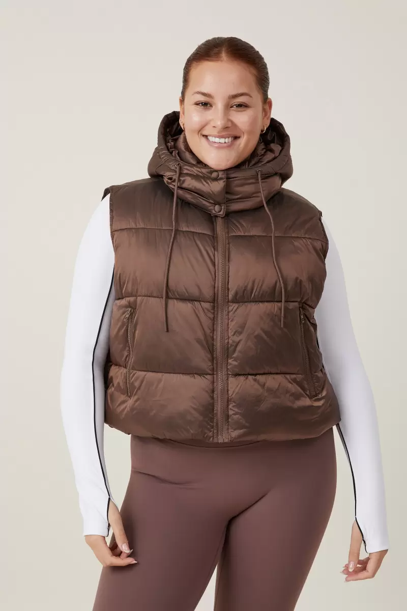 Women Deep Taupe The Recycled Mother Hooded Puffer Vest 2.0 Hot Cotton On Jackets - 2