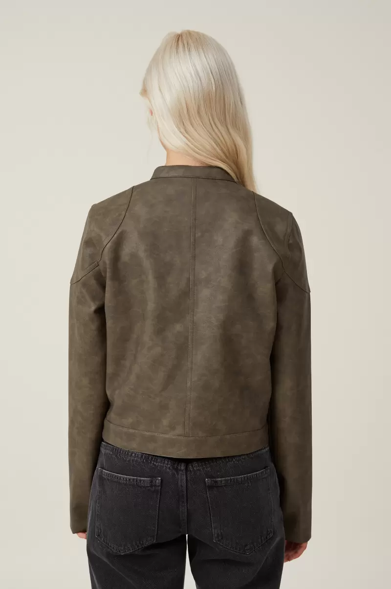 Faux Leather Moto Jacket Cotton On Women Original Vintage Brown Jackets - 1