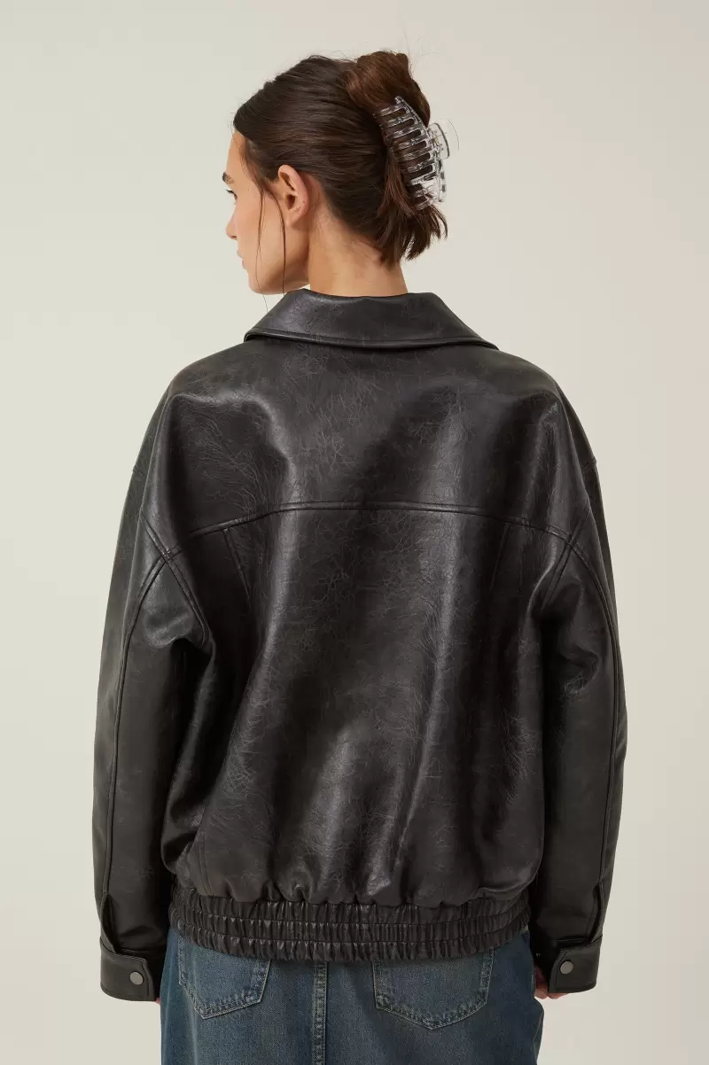 Faux Leather Oversized Bomber Jacket Cotton On Jackets Women Deal Washed Black - 1