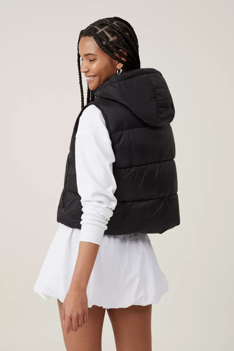 Black Women The Recycled Mother Hooded Puffer Vest 2.0 Convenient Cotton On Jackets - 1