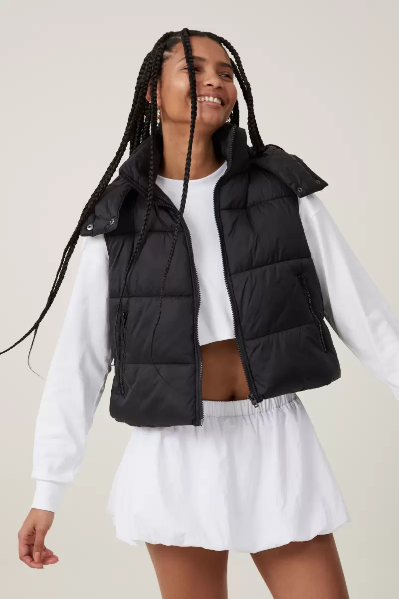 Black Women The Recycled Mother Hooded Puffer Vest 2.0 Convenient Cotton On Jackets - 2