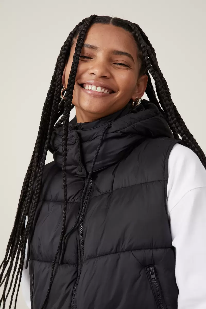 Black Women The Recycled Mother Hooded Puffer Vest 2.0 Convenient Cotton On Jackets - 3
