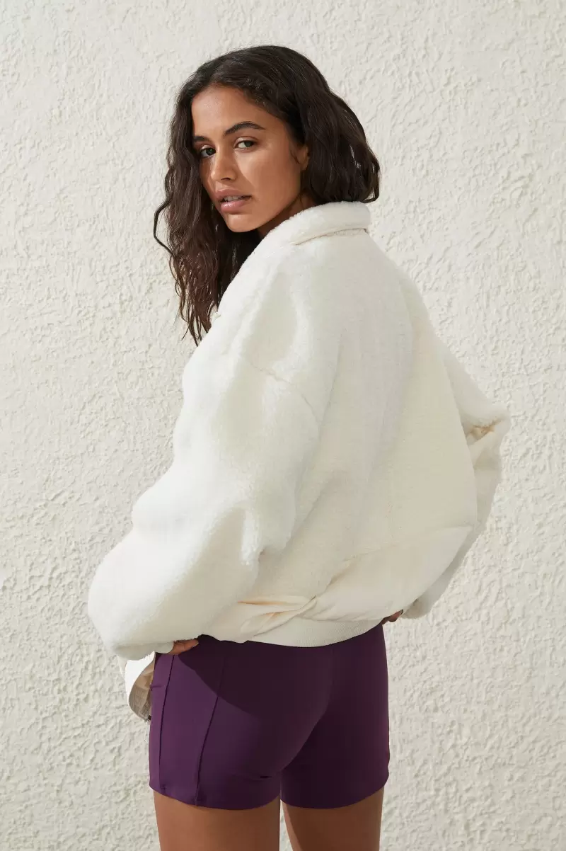 Cotton On Jackets Whisper White Sherpa Contrast Zip Through Long Sleeve Optimize Women - 1