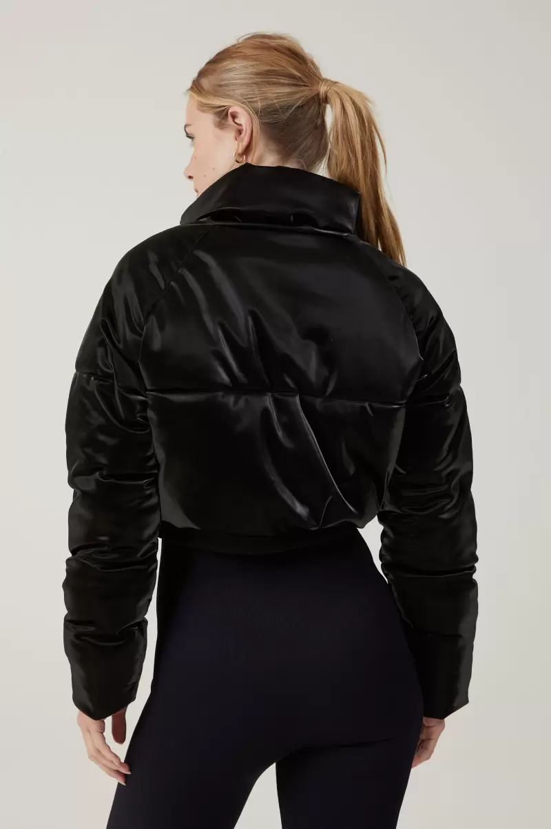 Women Cotton On Black Gloss The Recycled Cropped Mother Puffer 2.0 Sale Jackets - 1