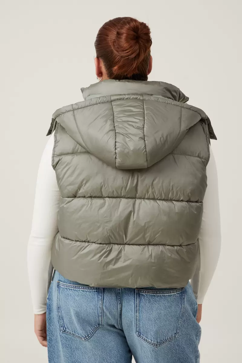 Cotton On Jackets Lowest Ever Dusty Khaki The Recycled Mother Hooded Puffer Vest 2.0 Women - 1