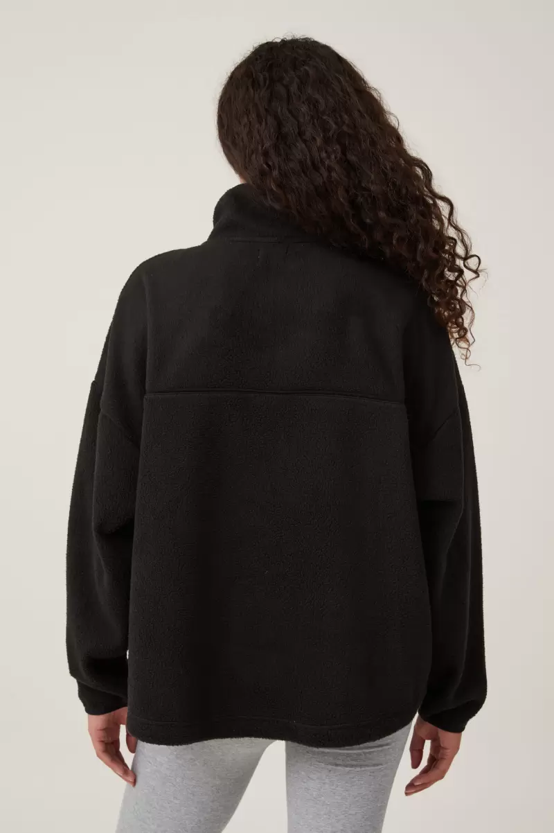 Sweats & Hoodies Cotton On Distinctive Women Black Teddy Fleece Quarter Zip - 1