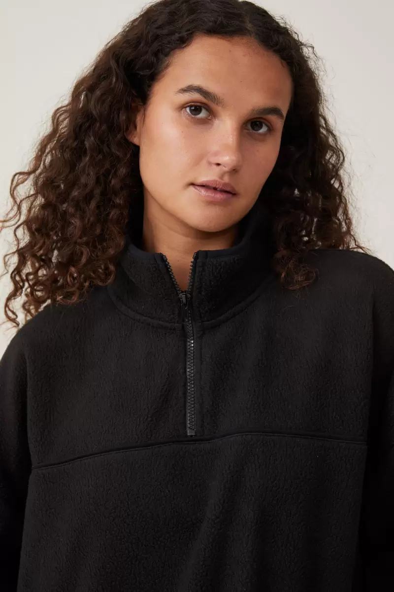 Sweats & Hoodies Cotton On Distinctive Women Black Teddy Fleece Quarter Zip - 2