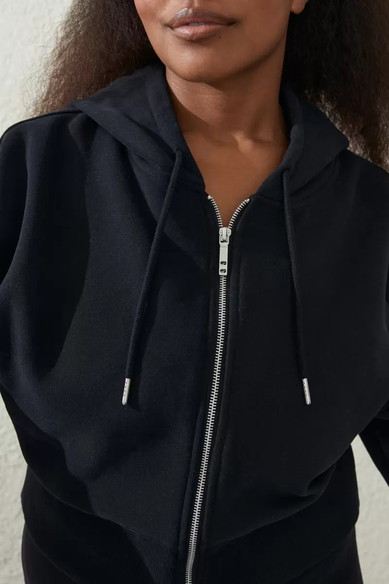 Women Black Cotton On Plush Essential Cropped Zip Through Hygienic Sweats & Hoodies