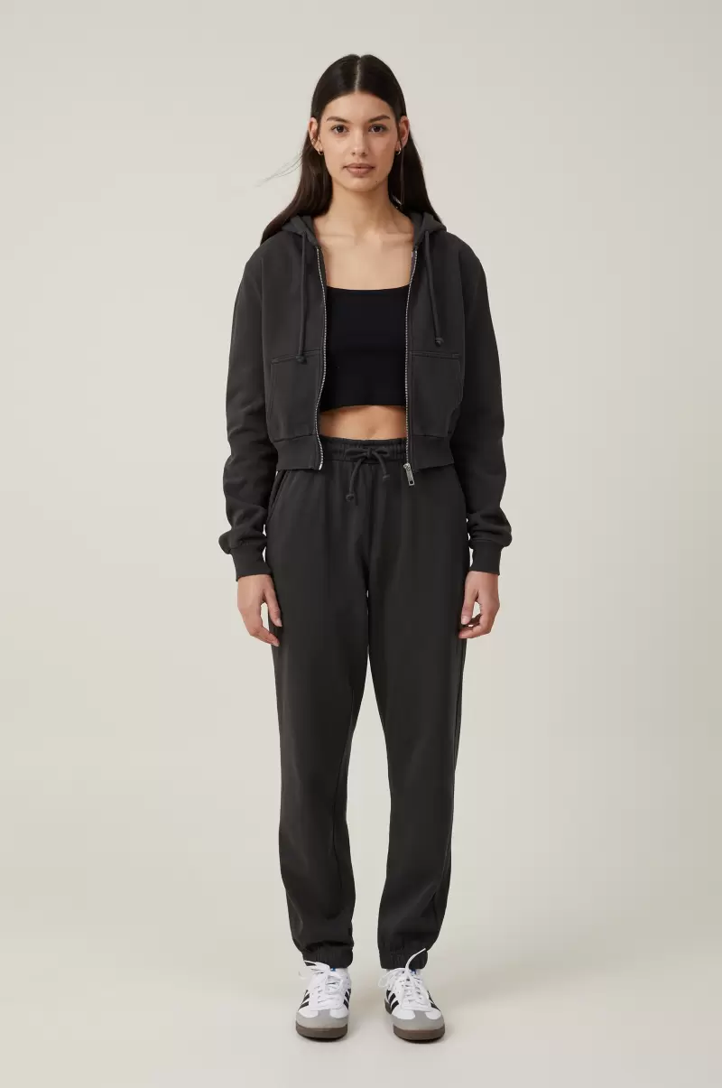 Washed Cropped Zip Through Washed Black Chic Cotton On Sweats & Hoodies Women