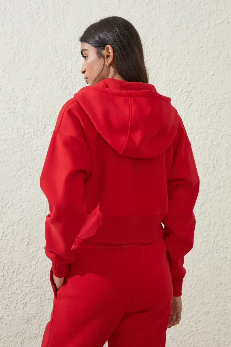Cotton On Sweats & Hoodies Women Reduced To Clear Plush Essential Cropped Zip Through Apres Red - 1