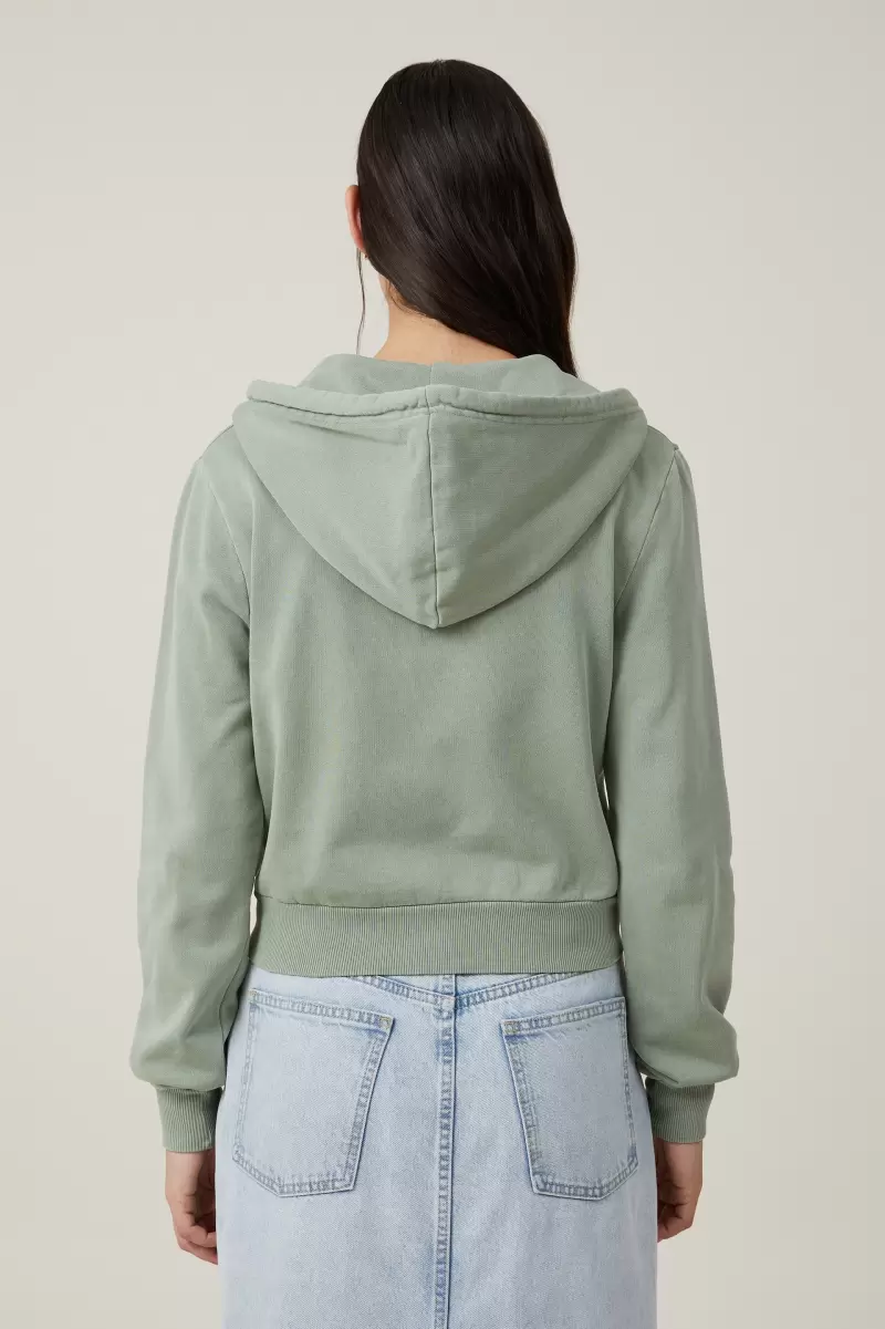 Washed Cropped Zip Through Women Advanced Sweats & Hoodies Cotton On Washed Sage - 1