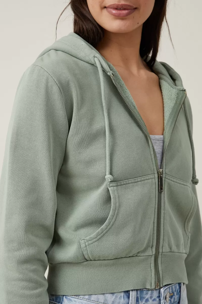 Washed Cropped Zip Through Women Advanced Sweats & Hoodies Cotton On Washed Sage - 2