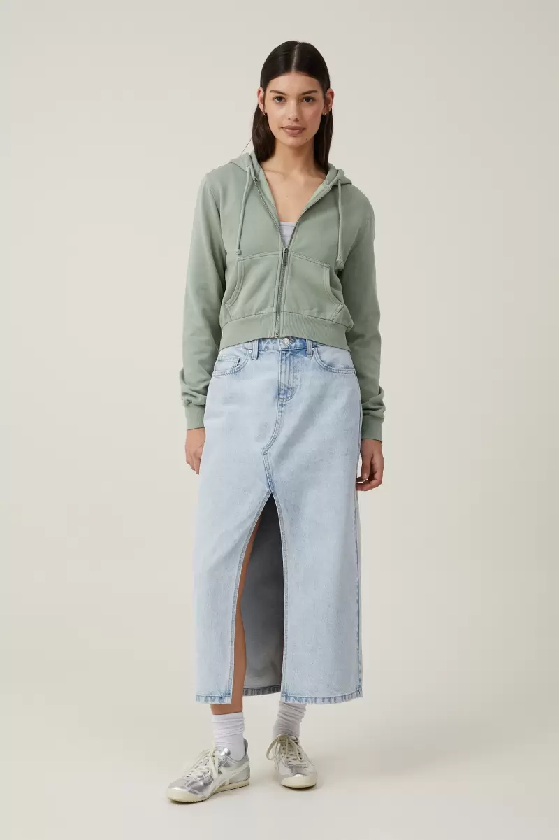 Washed Cropped Zip Through Women Advanced Sweats & Hoodies Cotton On Washed Sage