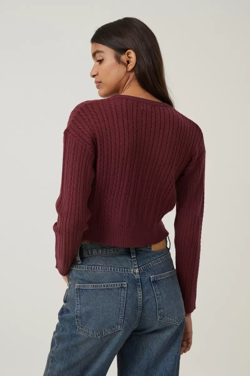 Artisan Deep Garnet Sweaters & Cardigans Everfine Cable Crew Neck Pullover Women Cotton On - 1
