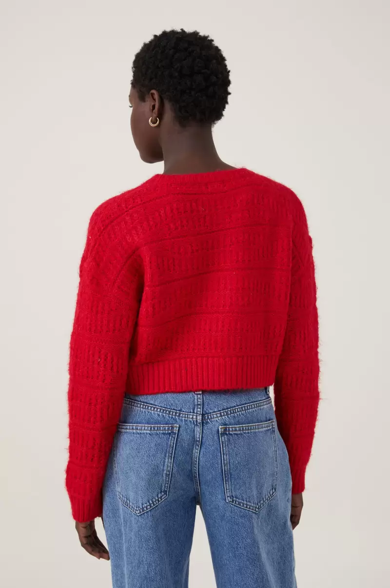 Easy Sweaters & Cardigans Crimson Women Fluffy Texture Crew Cotton On - 1