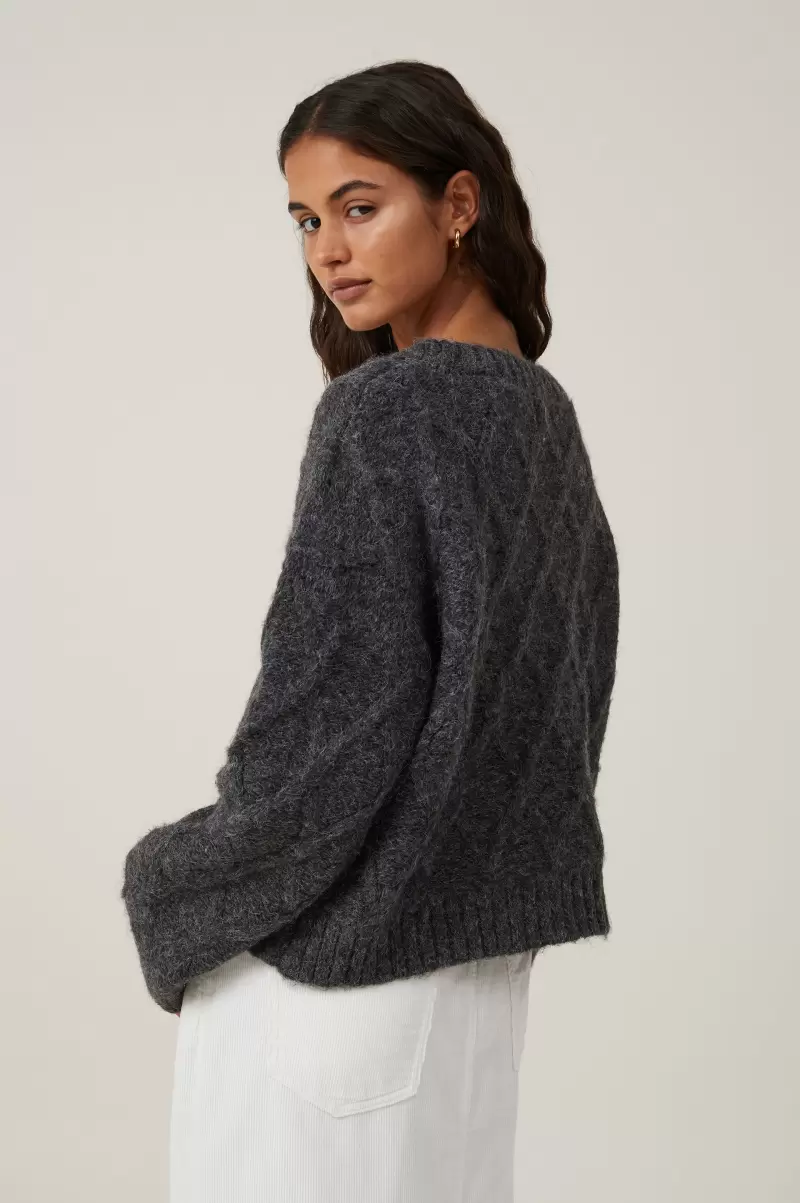 Cotton On Dark Charcoal Sweaters & Cardigans Women Luxe Cable Boucle Cardi Delicate - 1