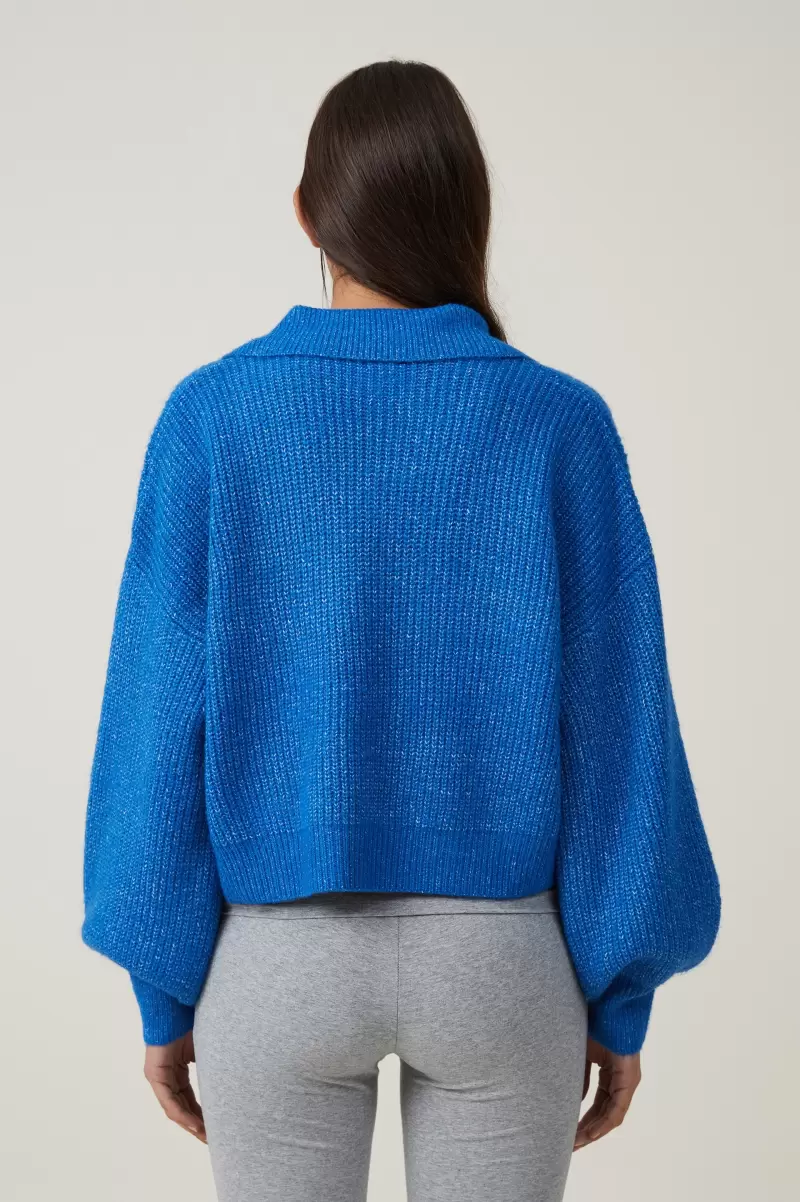 Blondie Rib Collar Pullover Sweaters & Cardigans Cotton On Cutting-Edge Women Cobalt - 1