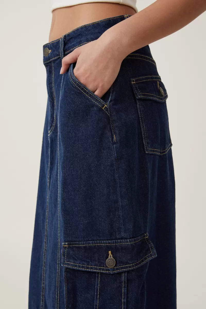 Cotton On Cargo Denim Maxi Skirt Skirts Ingenious Rinse Blue Women - 1