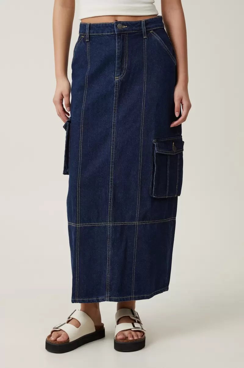Cotton On Cargo Denim Maxi Skirt Skirts Ingenious Rinse Blue Women - 2