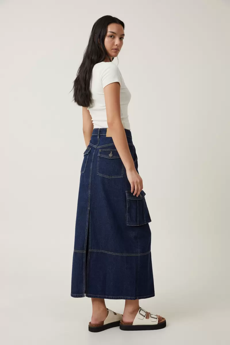Cotton On Cargo Denim Maxi Skirt Skirts Ingenious Rinse Blue Women