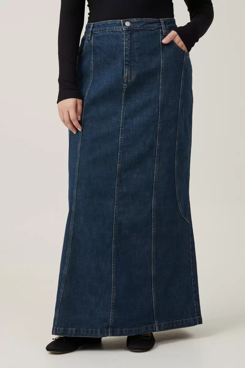 Women Cotton On Panel Flare Denim Maxi Skirt Skirts Mistic Blue Trending - 2