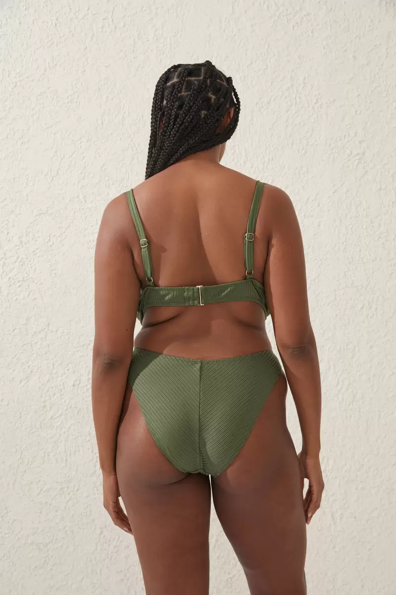 High Side Brazilian Seam Bikini Bottom Khaki Wide Rib Women Cotton On Bikinis Durable - 1