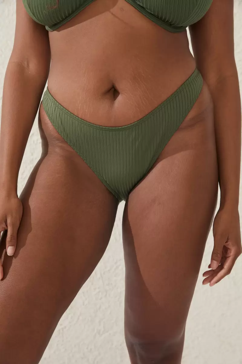 High Side Brazilian Seam Bikini Bottom Khaki Wide Rib Women Cotton On Bikinis Durable - 2