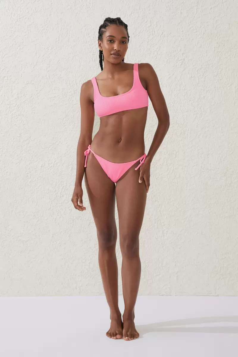 Modern Women Bikinis Cotton On Malibu Pink Crinkle Thick Strap Scoop Crop Bikini Top - 2