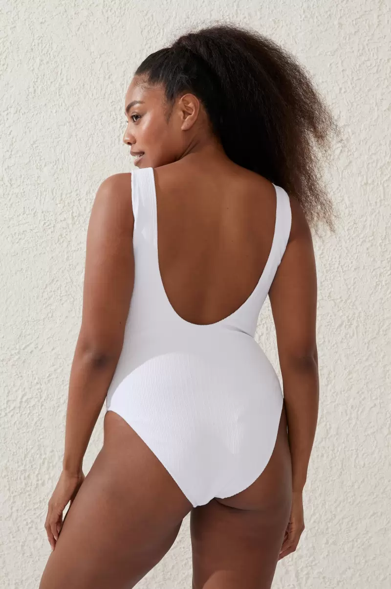 Scoop Back One Piece Cheeky White Crinkle Custom One Piece Swimsuits Cotton On Women - 1