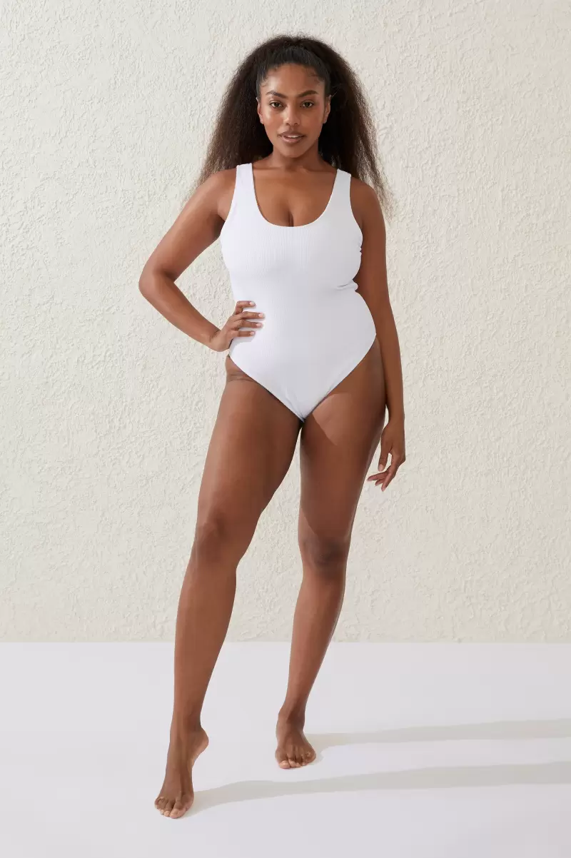 Scoop Back One Piece Cheeky White Crinkle Custom One Piece Swimsuits Cotton On Women - 2