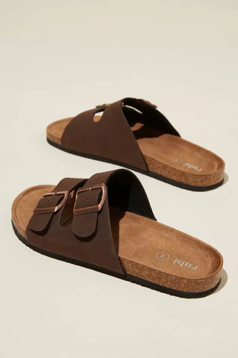 Shoes & Slippers Natural Rich Brown Micro Cotton On Rex Double Buckle Slide Women - 1